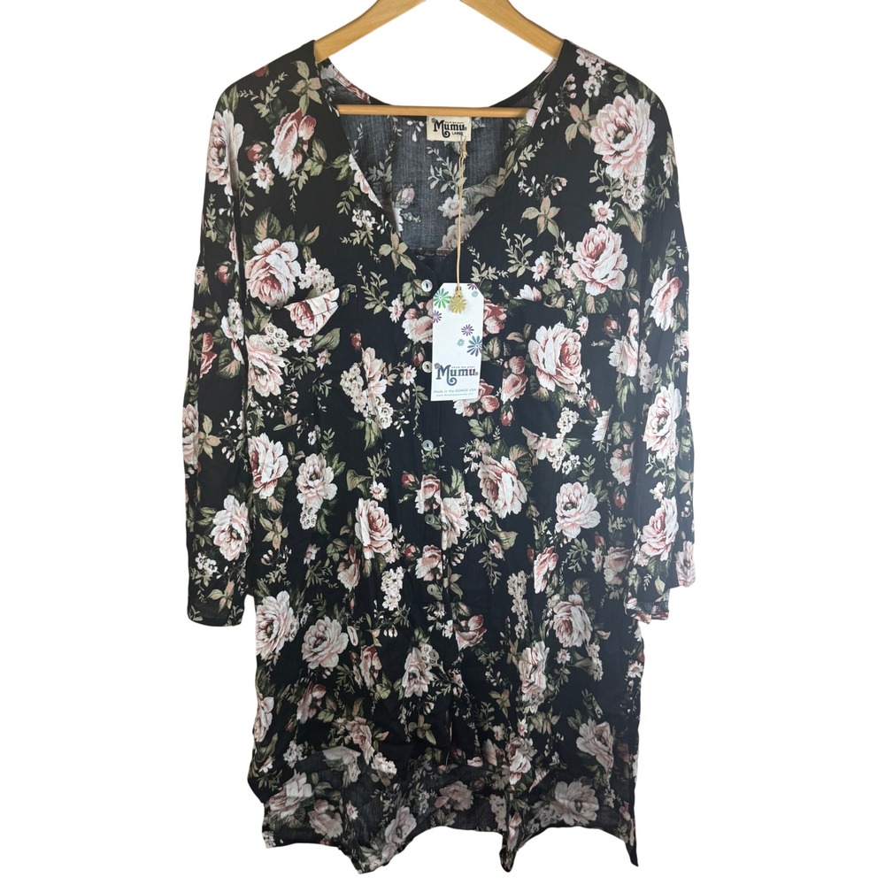 NWT Show Me Your Mumu Donnie Blk Rose Floral Trapeze Dress Size LG Keyhole Back - Picture 2 of 8